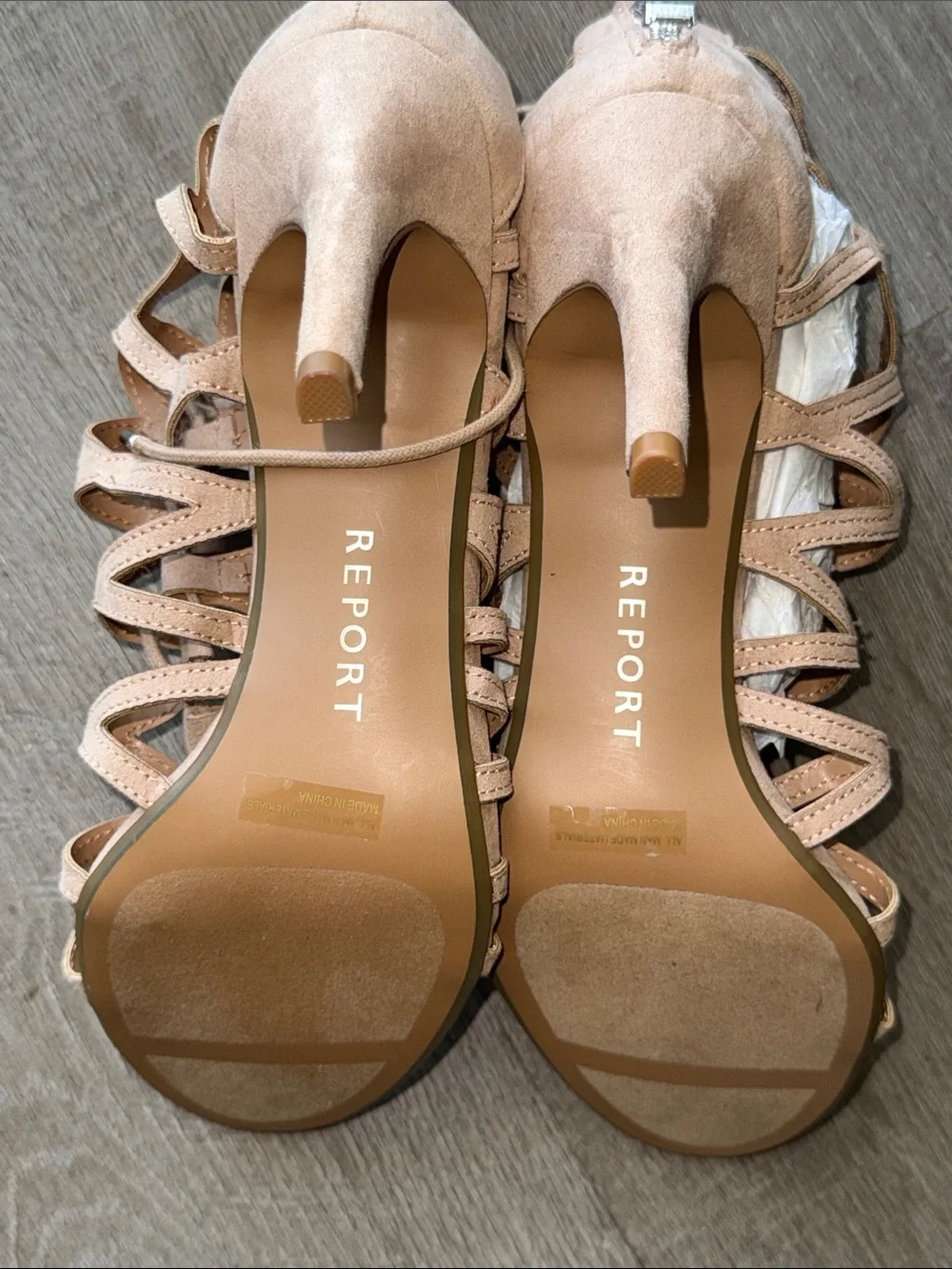 Report Nude/Tan Lace-Up Strappy High Heel Sandals